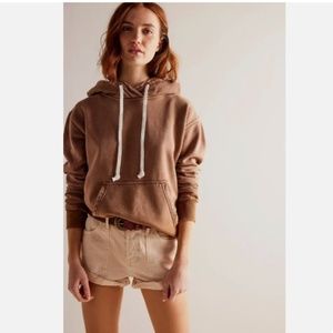 We the Free Zuma Distressed Pullover hooded sweatshirt Chocolate Pocket